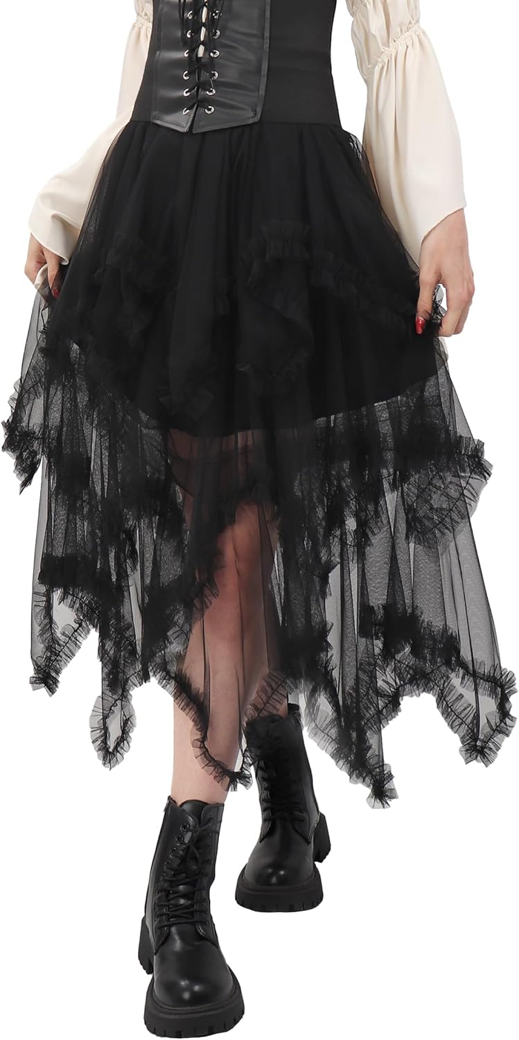 C-ZOFEK Women's Tulle Skirt, High Low Ruffle Layered Fairy Skirt for Dress Costume(Multicolor) - Image 2