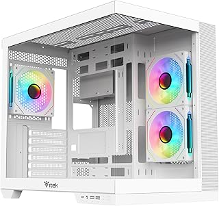Itek Case DARK CAVE DS ATX Gaming Case, 3 x 12cm ARGB Fans, 2x USB3, 1x Type-C, Front and Side Tempered Glass, White ED