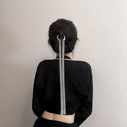 Miniatura 4 de Cadena larga de borla de plata de múltiples capas de moda para el cabello, cadena de borla para el cabello, accesorio para el cabello, regalo de