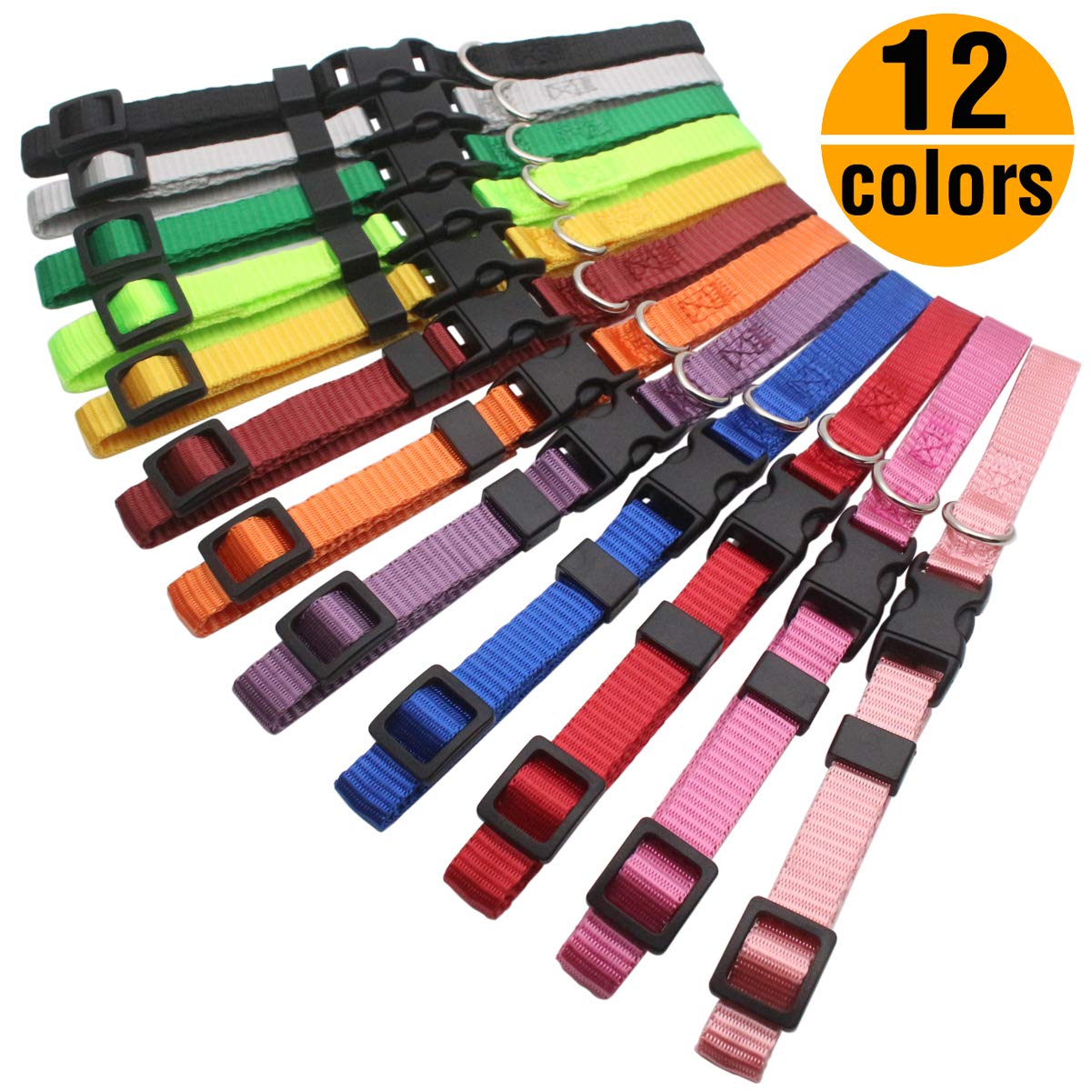 HOLLIHI 12 pcs/set Soft Nylon Puppy Whelping ID Collars - Adjustable Breakaway Litter Collars Baby Dog ID Bands Pet Identification for Breeders with Record Keeping Charts, Neck 21.6cm - 34cm