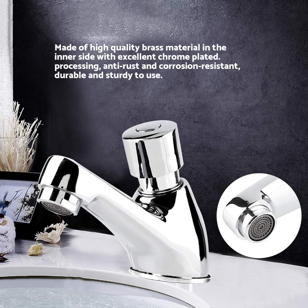 Robinet à Fermeture Automatique Chromé Robinet D'économie D'eau Robinet D'évier de Bassin Temporisé pour la Maison Cuisine Salle de Bain