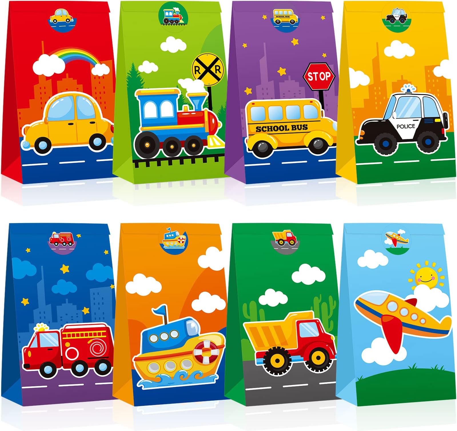 Dianelhall 32 Pieces Mini Transportation Goodie Bags Birthday Party Supplies Cars Goodie Bags Transportation Party Favor Bag Cars Theme Decorations for Kids Birthday Baby Shower Supplies