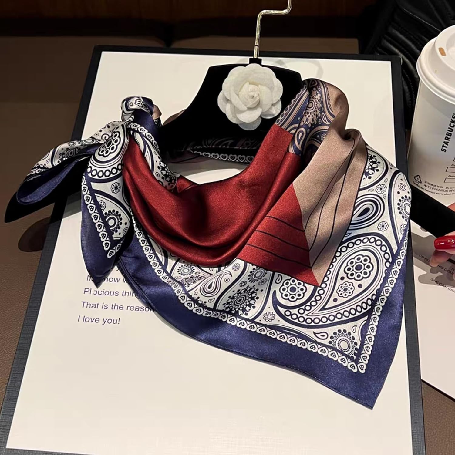 Pure Mulberry Silk Square Scarf - 27"x27" Printed Headscarf Neckerchief Hair Scarves for Women - Image 3