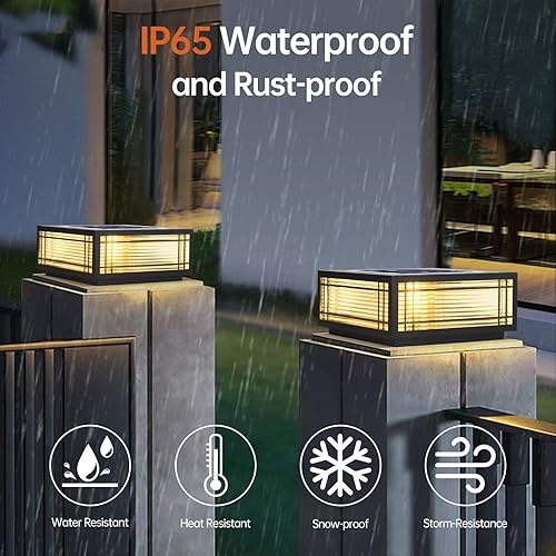 Miniatura 5 de SLAWA Lámpara de poste solar para poste exterior, con tapas de columna de energía solar LED, lámparas de aluminio impermeable para valla de vidrio,