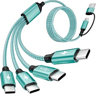 4 in 2 USB A/C to USBC Charging Cord,USB C Splitter Multi Charging Cable | 5FT 1PCS Multi Charger Cord with 4 Type-C Connectors Compatible with iP16/15/Cell Phones Tablets, Ideal for Travel, Cruises