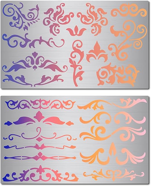 GORGECRAFT 2 Styles Metal Flowers and Vines Stencil Templates Reusable Stainless Steel Floral Vine Drawing Journal Stencil for Painting on Wood Wall Canvas Pyrography Engraving