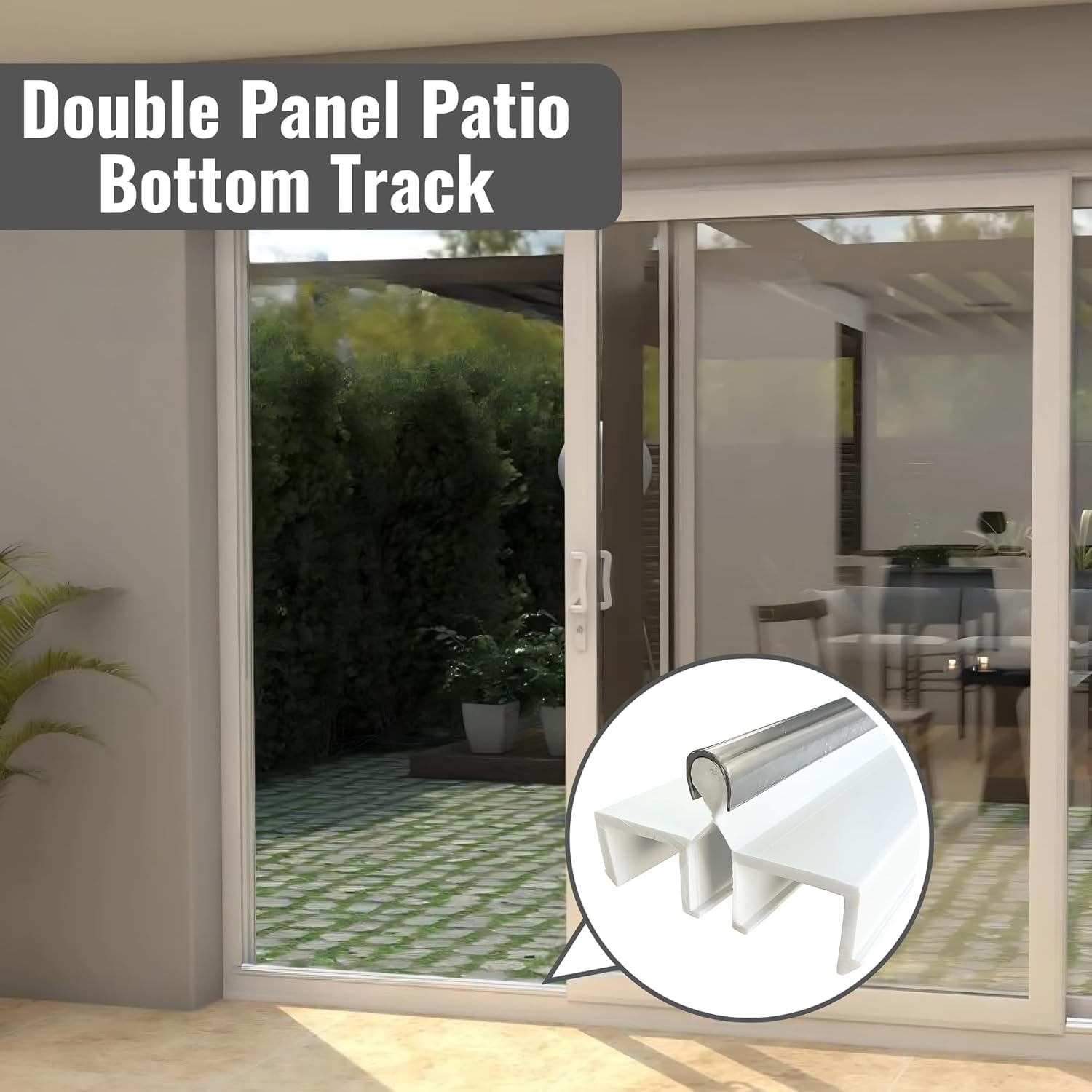 Old Style Sliding Glass Door Track Double Panel Track, Sliding Door Bottom Track, Screen Door Track Repair Rail - White- 96 Inch