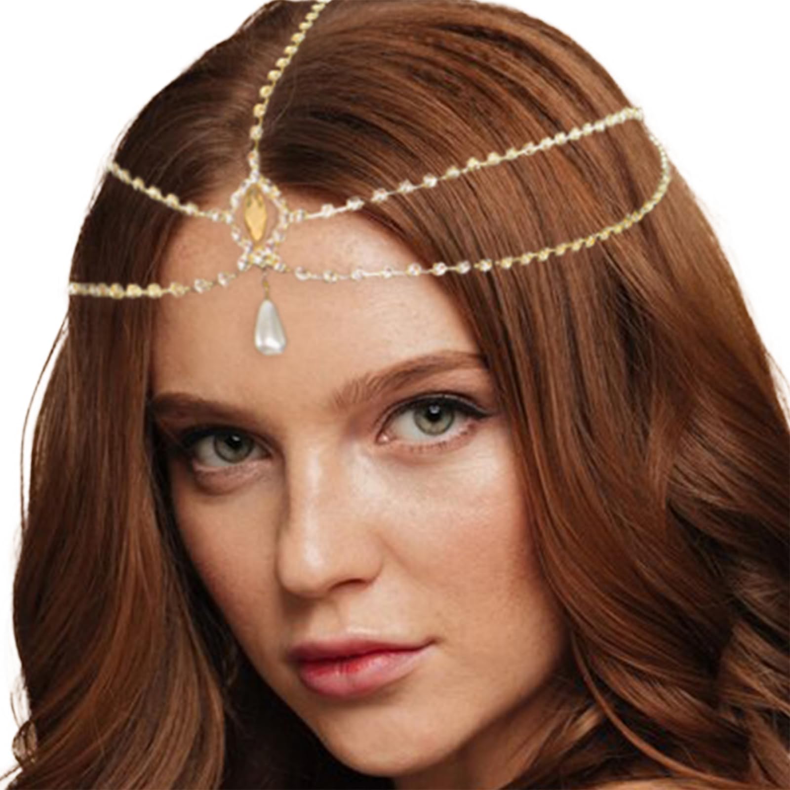 YAEISM Rhinestone Head Chain Gold 1920s Headpiece Boho Pearl Bridal Headband Vintage Flapper Hair Accessories for women and Girls…