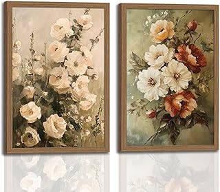 Vintage Floral Wall Art Decor Rustic Cottagecore Floral Canvas Art Prints Framed Farmhouse Country Botanical Flower Pictures Wall Decorations for Home Bedroom Living Room 12x16In Ready to Hang