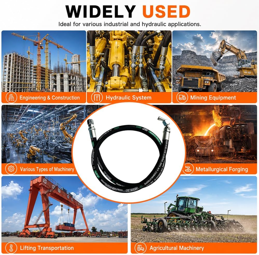 Haichy 26791-06-06RW-36in-90 Hydraulic Hose Swivel Assembly 3/8” Hydraulic Hose with Female JIC X90° Female JIC
