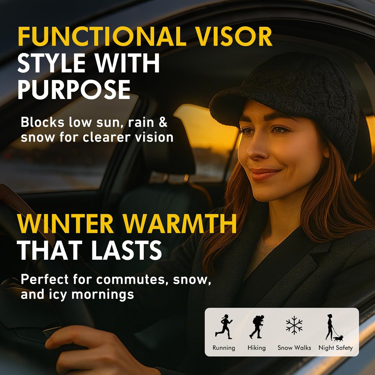 Comhats Oversized Wool Blend Visor Beanie Warm Classic Cable Knit Hat with Sun-Blocking Brim for Large Heads - Image 3