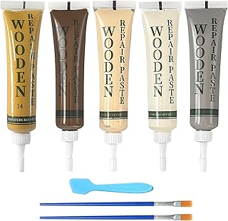 Laminat Reparaturset, Holz Reparaturset, 5 Farben Holzmöbel-Reparaturset,mit Rührstab und Nylonpinsel, zum Ausbessern von Kratzern und Rissen an Holzschränken, Böden, Türen und Tischplatten