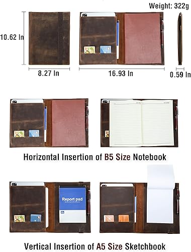 Vista 51 de Top Grain Leather Cartera grande de 12.9 pulgadas, diseño retro hecho a mano, gran capacidad, multifuncional, con cremallera, soporte para tarjetas