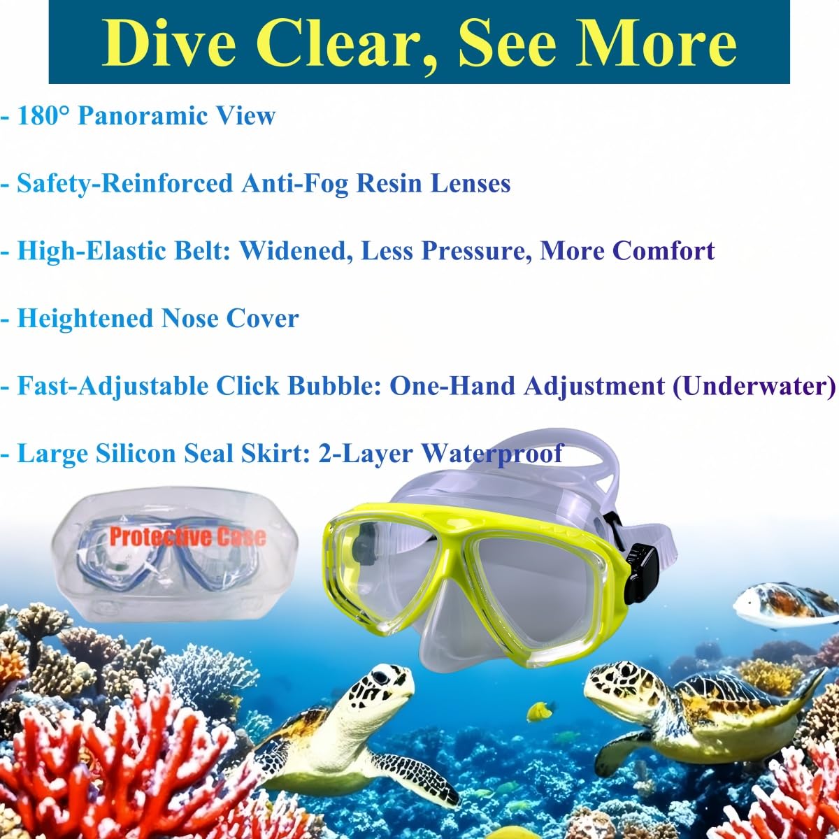 YEESAM Máscara de buceo miope con dioptrías para personas con gafas, lentes de resina de visión ancha, gafas de buceo, gafas de buceo, gafas de natación, gafas de natación para adultos y niños, miopía