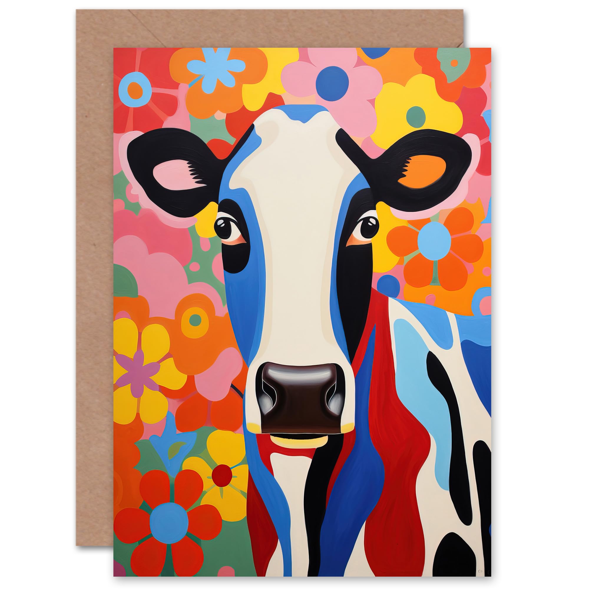 Artery8 Calm Cool Colourful Cow Fun Bright for Child Children Kids Birthday Congratulations Sister Daughter Blank Art Greeting Card
