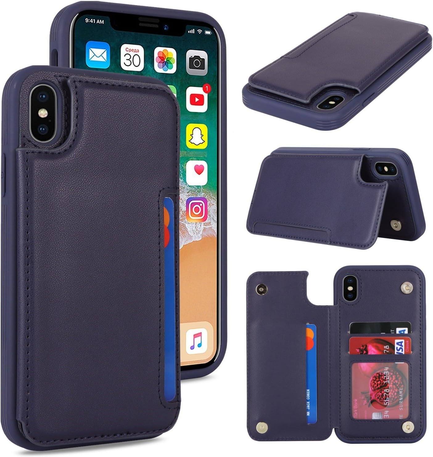 iCoverCase Compatible with iPhone X/XS Case with Card Holder, Wallet Phone Case for Women Men RFID Blocking PU Leather Protective Case 5.8 Inch (Dark Blue)