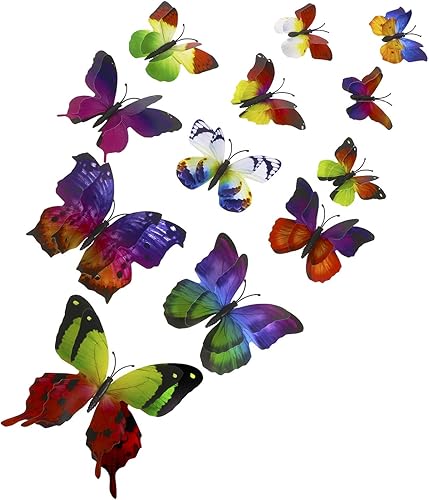 Tupalizy 12 calcomanías de pared de mariposa 3D de alas dobles, bricolaje, manualidades, decoración para ventanas, refrigerador, niños, niñas,