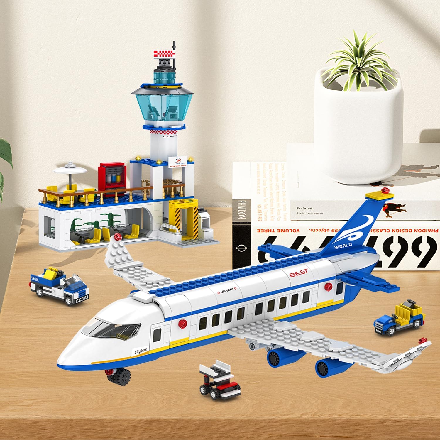 City Passenger Airplane Building Set, 886 Pcs STEM 6 in 1 Airport Passenger Plane Building Block Toy with Terminal, Shuttle Bus,Luggage Cart,Christmas Birthday Gifts for Boys Girls Ages 6-12+ - Image 9