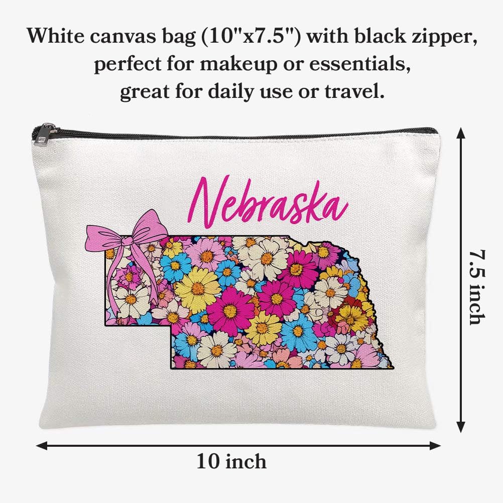 Floral Coquette State Nebraska Makeup Bag - Retro Floral State Travel Zippered Makeup Bag Gift For Women - Friends - Nebraska Lovers On Birthday - Mothers Day - Holiday image 2