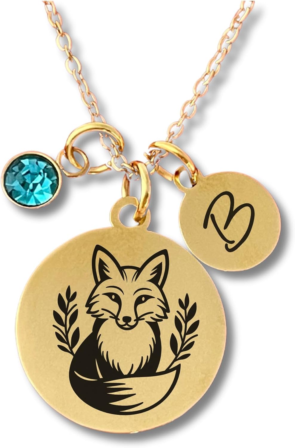 Fern & Filigree Fox Necklace for Women, Woodland Jewelry Birthstone Necklace, 18K Gold Plate, Gift for Mom, Daughter, Bestie, Spirit Animal, Birthday, Christmas, Cottage Core