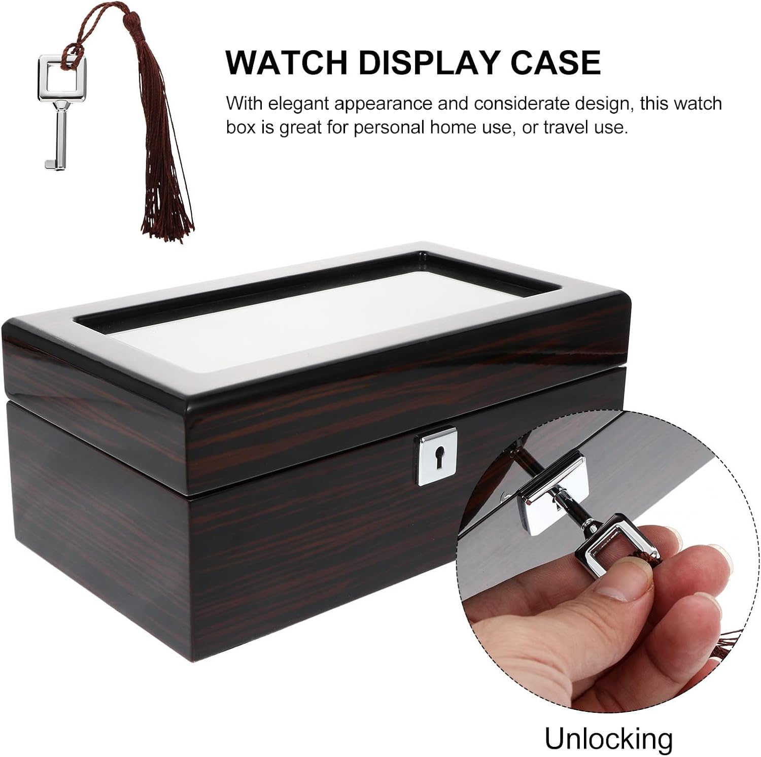 Tofficu Wooden Watch Display Box Jewelry Storage Case with Lock