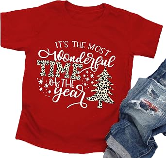 Christmas Shirts Toddler Boys Girls Xmas Buffalo Plaid Trees T-Shirt Christmas Graphic Tees Holiday Tops