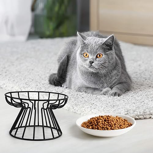 Miniatura 7 de Cuenco elevado para gatos para gatos soporte elevado para comedero para gatos comida y agua plato de cerámica poco profundo para gatos