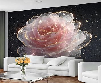Chic Rose Wall Murals for Bedroom - Pink Glod Rose Murals, Creative Flower Wall Mural for TV Background, Floral Large Mural - 110" x 79" Not Peel n Stick