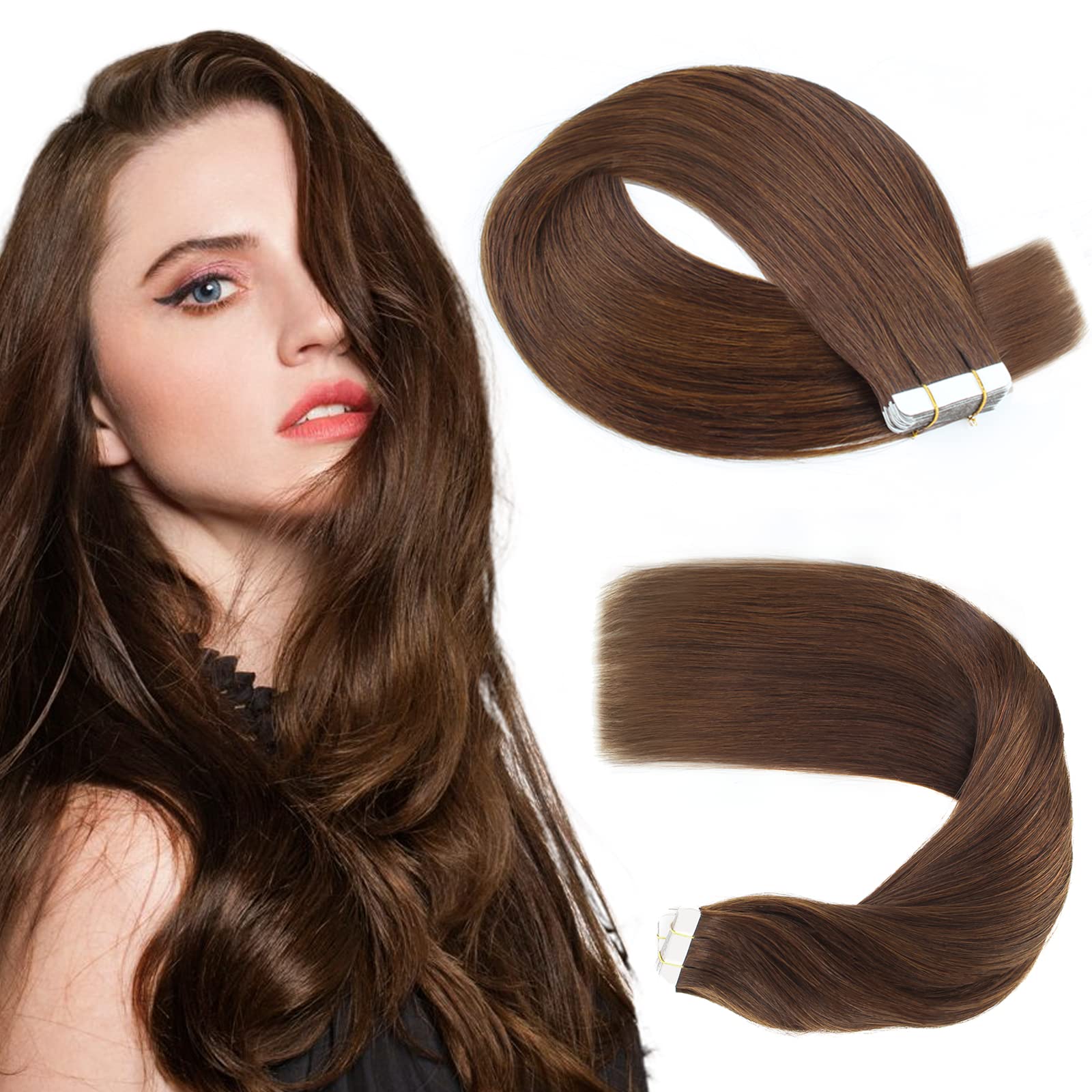 Haarverlängerung Zum Anklippen, 45 Cm (50 G) – 100% Echthaar, Farbe #06 Hellbraun, Mit 5 Clips