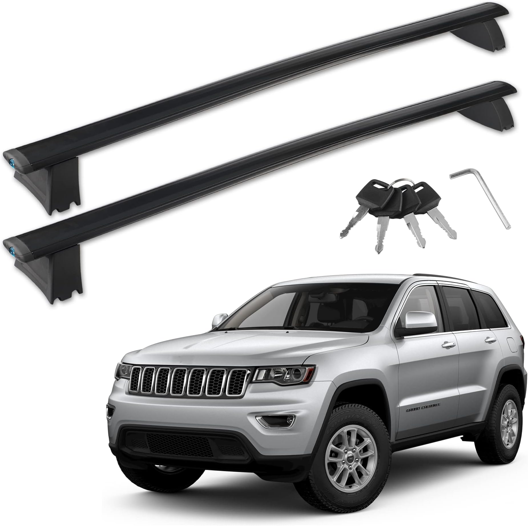 Richeer Roof Rack Cross Bars Compatible with Grand Cherokee 2011-2021 with Grooved Side Rails,Aluminum Cross Bar with Anti-Theft Locks for Cargo Racks Rooftop Luggage Canoe Kayak Bicycle Roof Bag