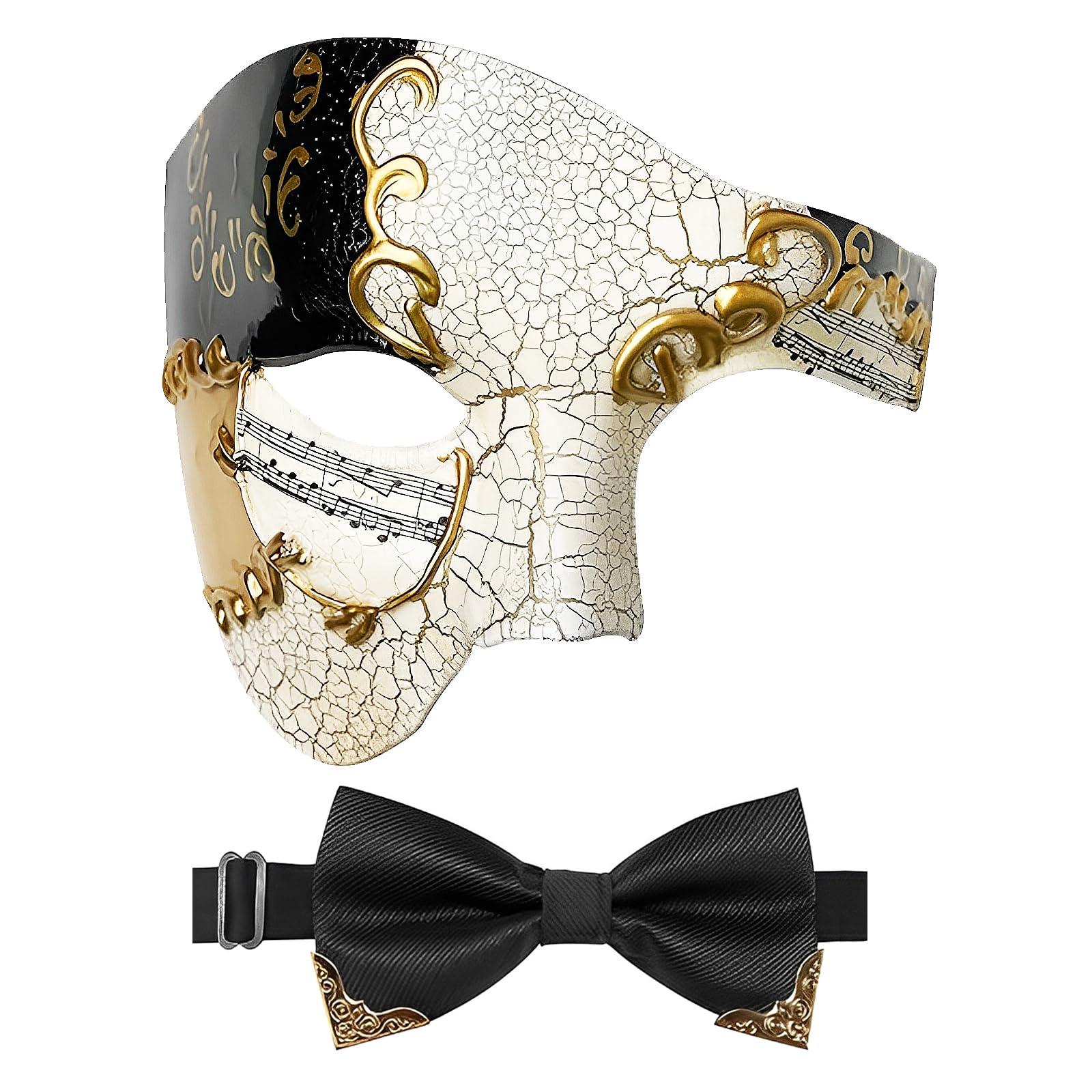 Masquerade Mask for Men Phantom of The Opera Half Face Mask with Bowtie, Venetian Masks for Halloween Party