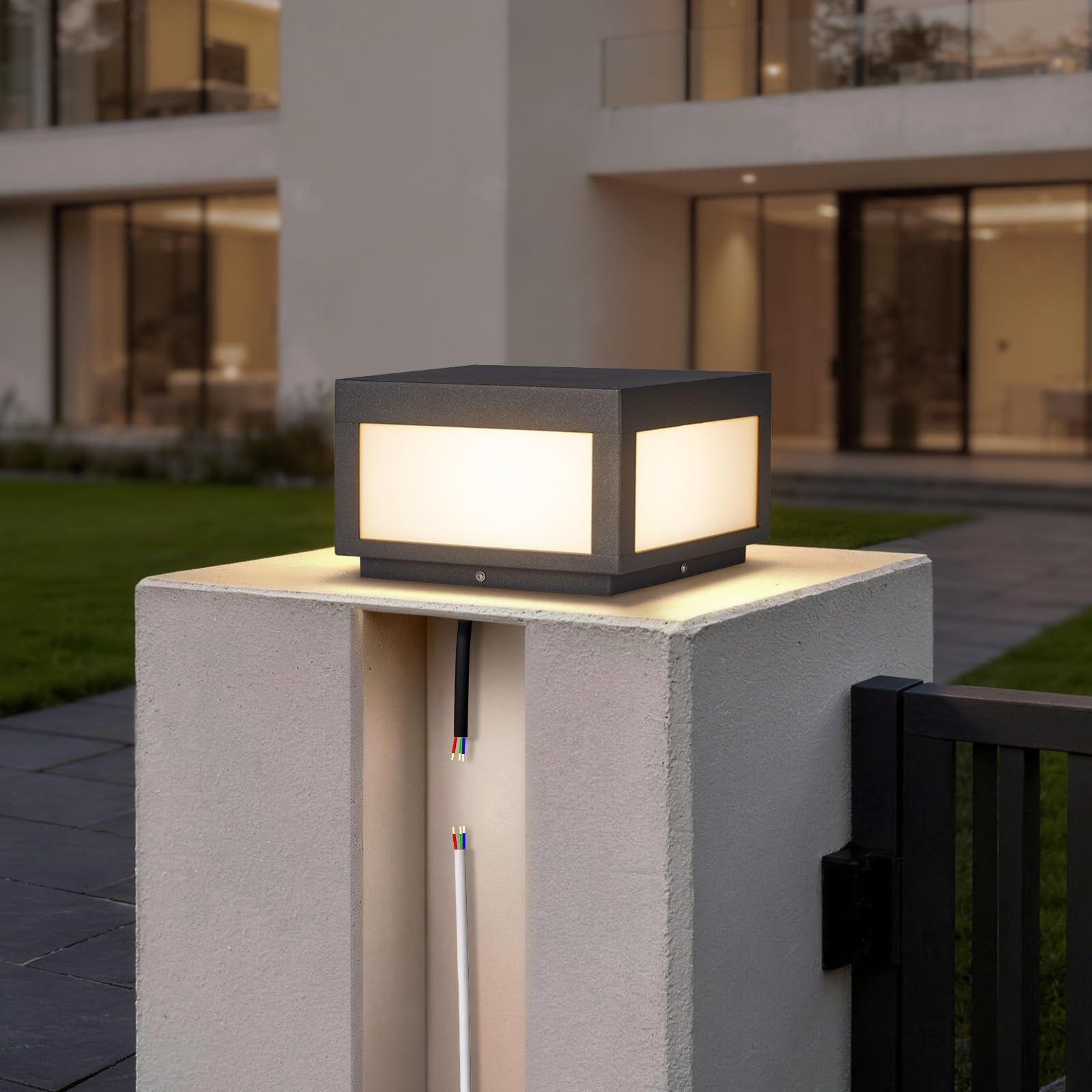 MVBT Outdoor Post Lights Hard Wired, 9.8" Pillar Lights Waterproof, AC100-240V LED Column Lamp, Electric Modern Fence Deck Cap Lantern 3000K Lighting for Patio Garden Driveways Entrances Posts