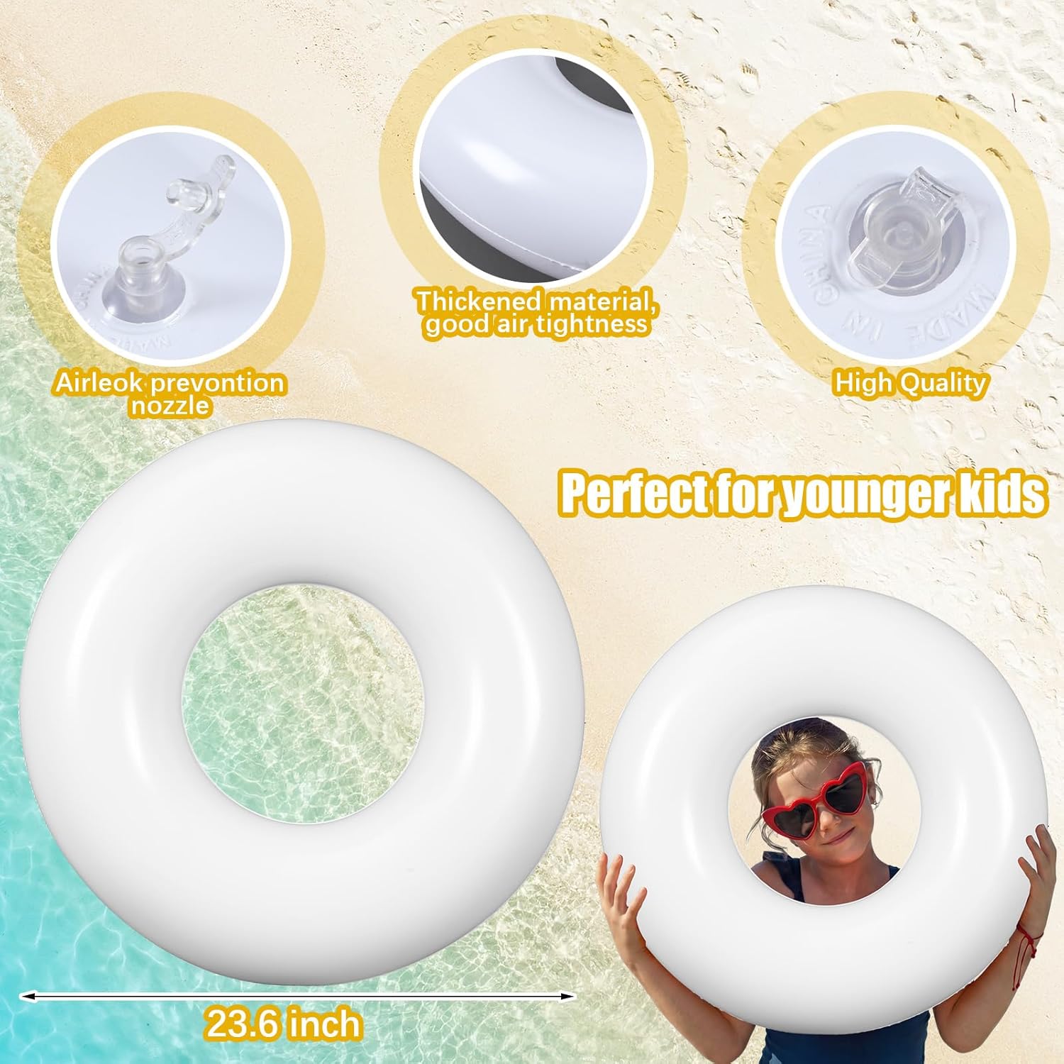 12 Pcs 23.6 Inches Inflatable Pool Floats, Pool Floaties Tube, Swim Tube Rings Bulk for Kid, Boys, Girl Lake Beach Outdoor Party Decorations Summer Vacation Holiday