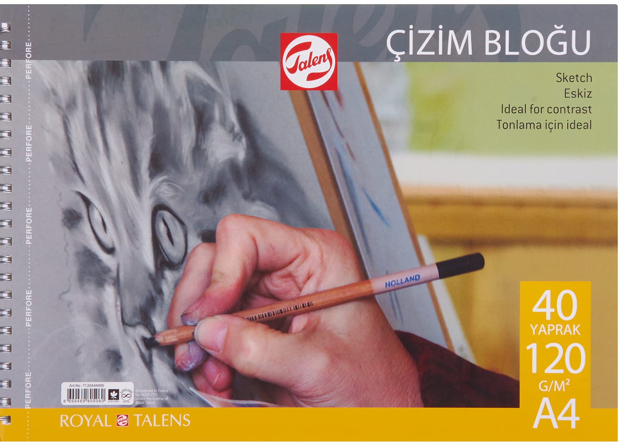 Talens - Bloc de dibujo y pintura (120 g, A34, 40 hojas, encuadernadas, espiral)