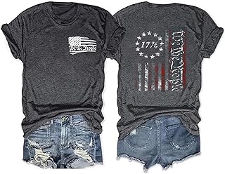 4th of July Shirts for Women America Flag Shirts Patriot 1776 Memorial Day Tops Front Back Printing BBQ Tee