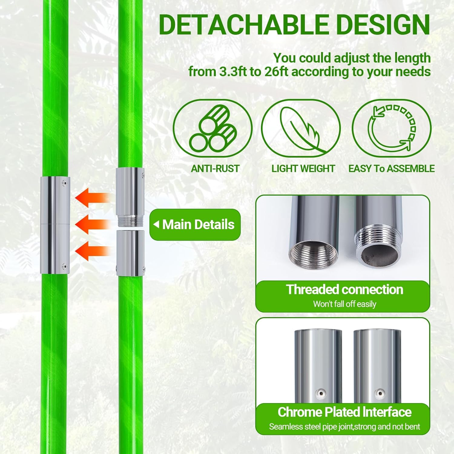 ZXMT 26 Feet Tree Pole Pruner Manual Branches Trimmer Pole Set Extension Cut Tree Branch Garden Tools Loppers Hand Pole Saws (10PCS)