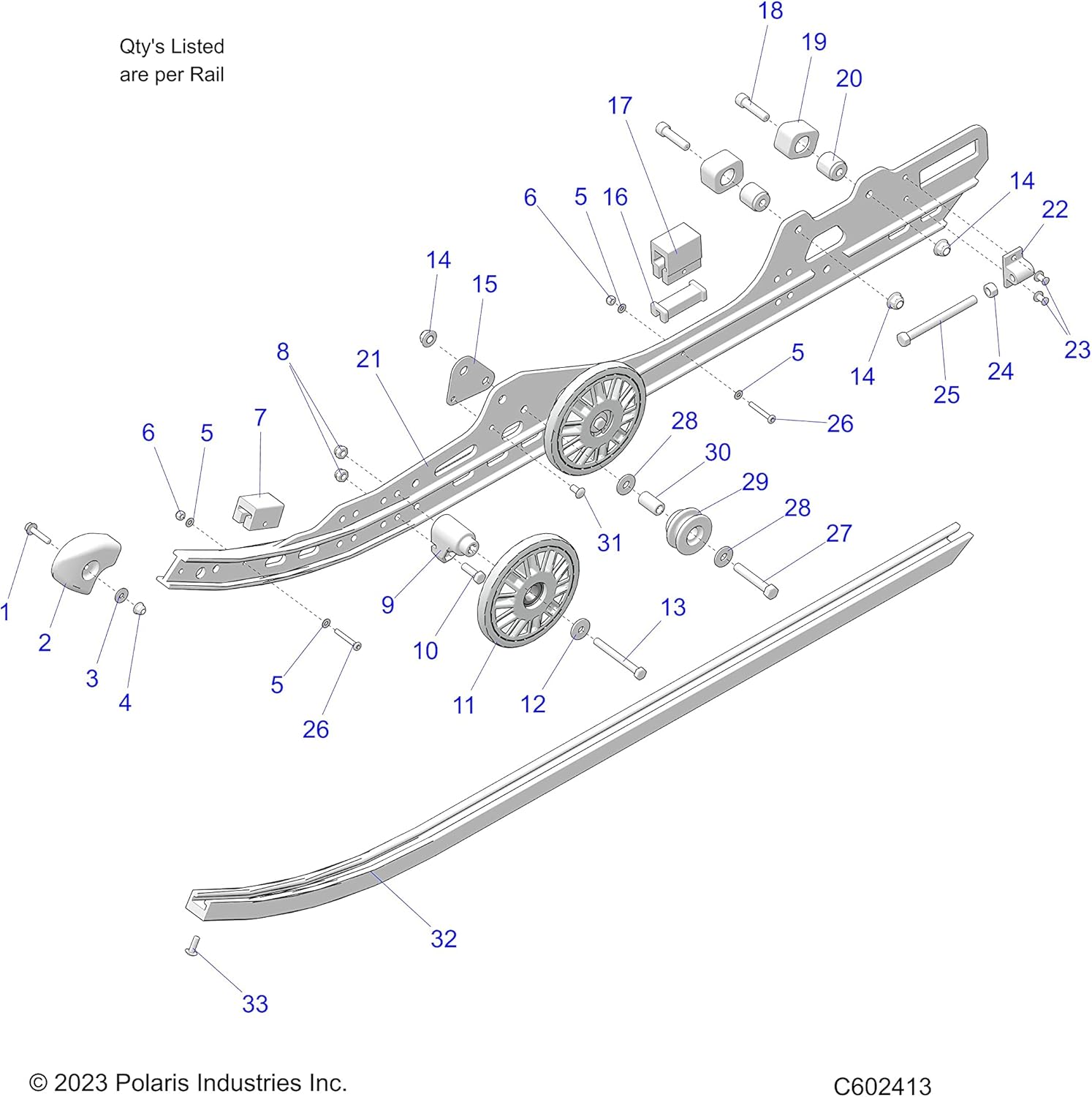 Polaris Snowmobile Slide 74'', for Specific Voyageur, Indy, Titan, Switchback, and More, Black, Qty 1 - Part 5521633-070