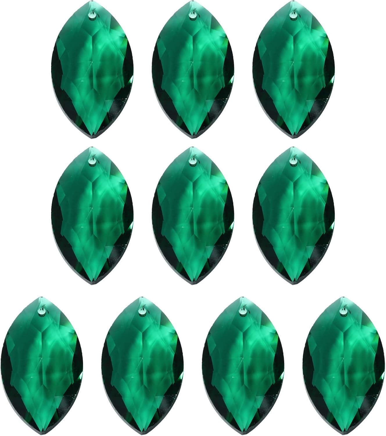 PATIKIL K9 Crystal Pendants Oval Beads, 10 Pack 38mm Chandelier Prisms Parts Hanging Beads DIY Lamp for Arts Crafts Decoration, Dark Green