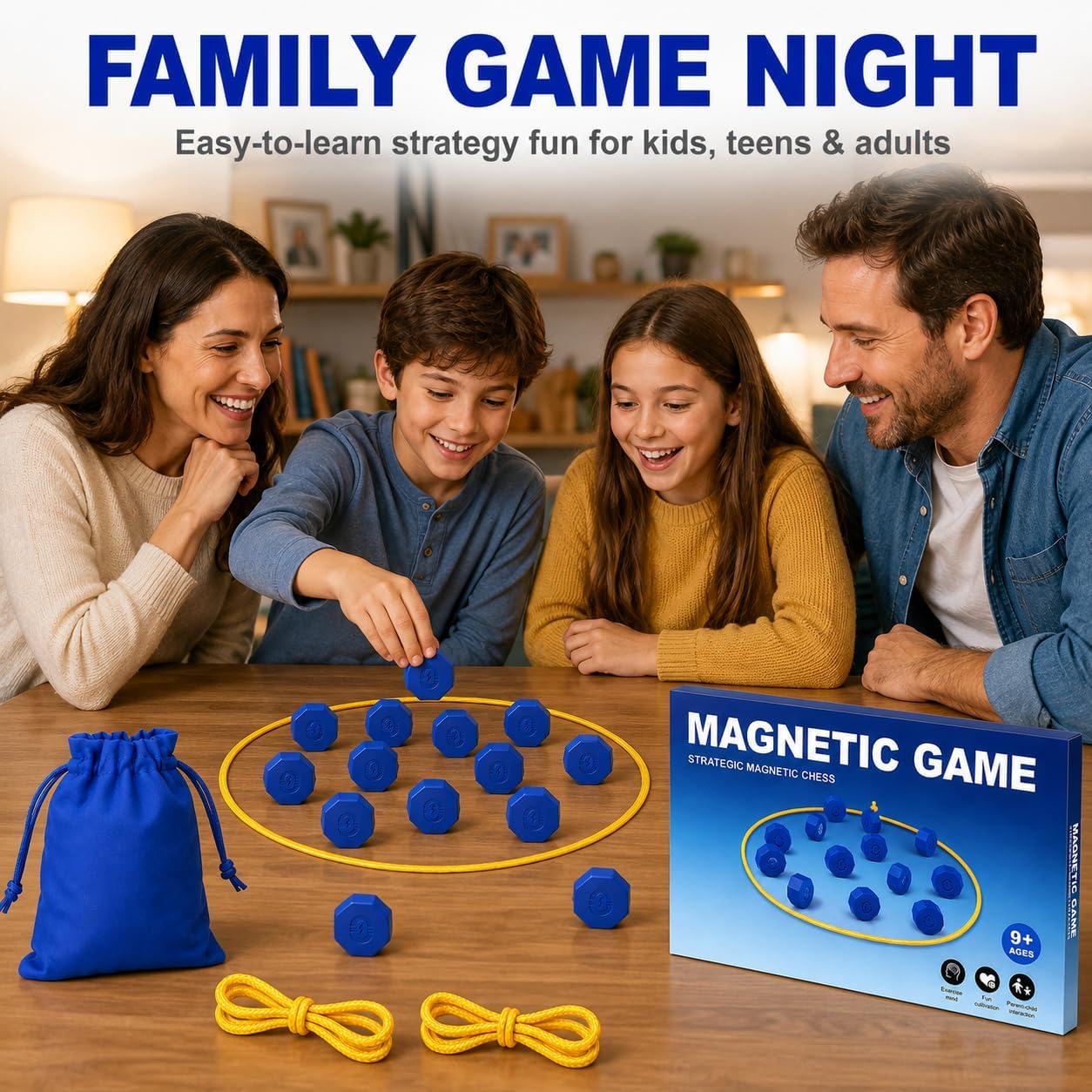Magnetic Strategy Game with 24 Full-Size Stones, 3 Ropes & Bag thumbnail