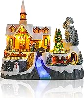 Vista 11 de Casas de Pueblo Navideño Edificios Coleccionables de Navidad Campanario con Luces LED, Pueblo de Vacaciones Navideñas Musical con USB Figuras