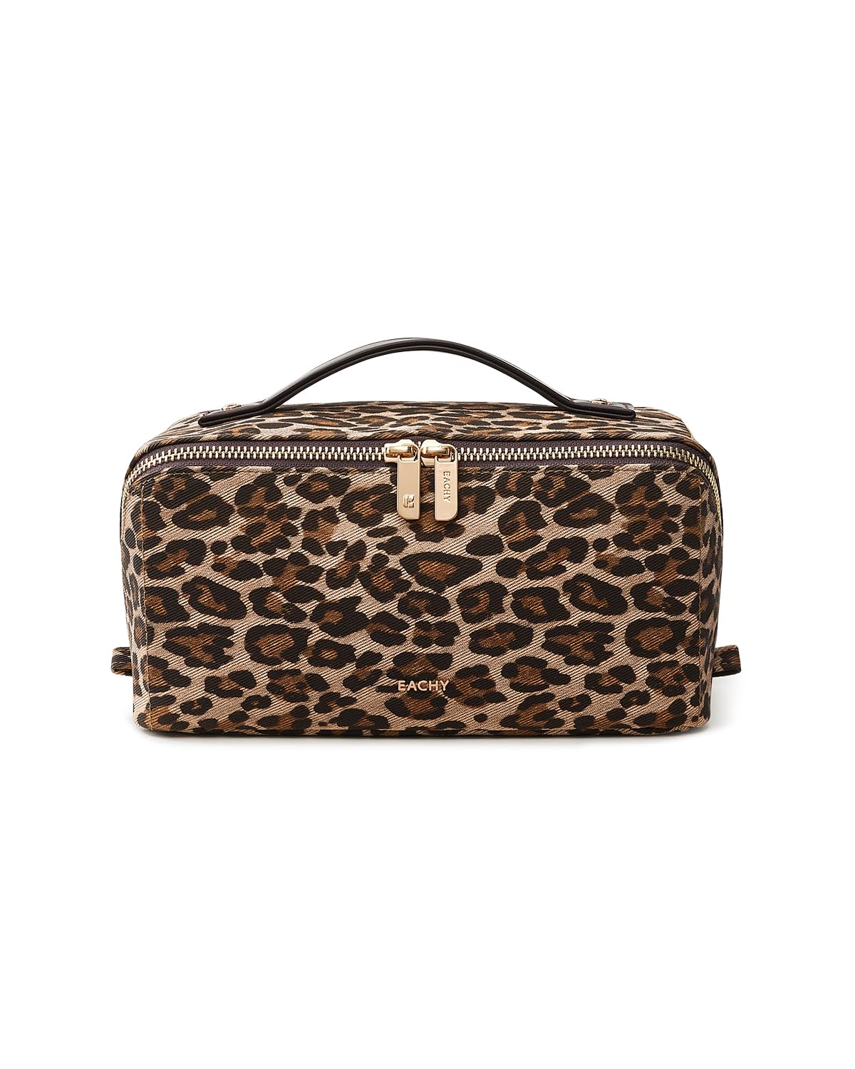 EACHY Travel Makeup Bag for Women, Flat Open Leopard Print Cosmetic Bag