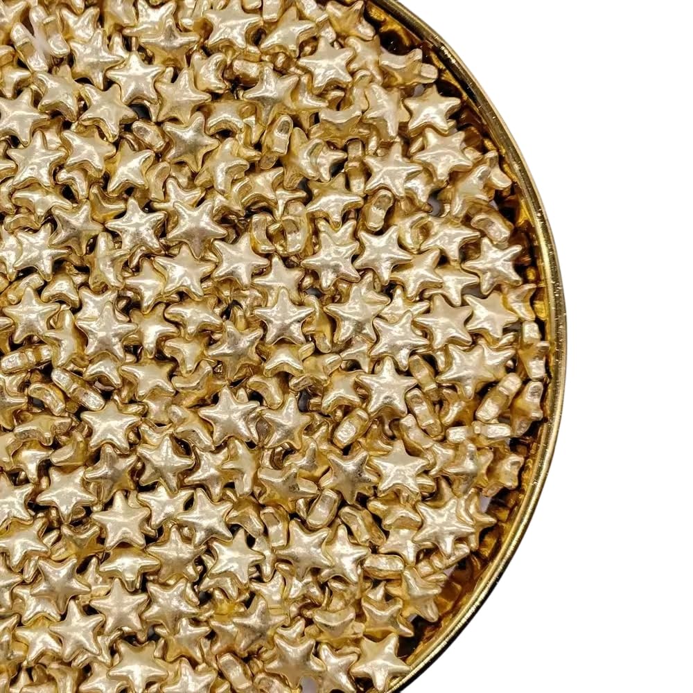 NIPEOR Golden Star Sprinkles, Edible Sparkling Pearl Sprinkles 4.6oz/130g, Gold Sugar Sprinkles for Cake Decorating, Cupcake Toppers, Cookie & Ice Cream Toppings, Festive Baking Decorations (Golden Star Sparkling)