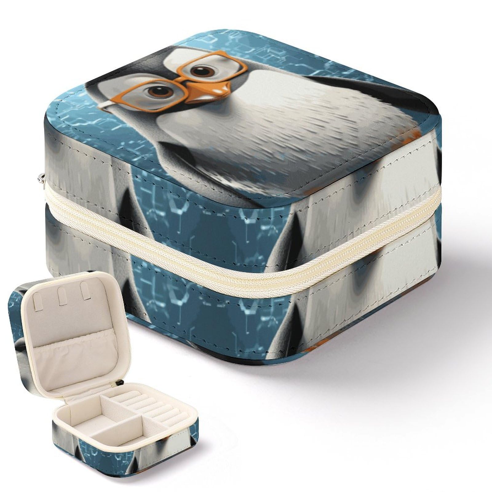 Boîte à bijoux pingouin pour femme en cuir synthétique compacte