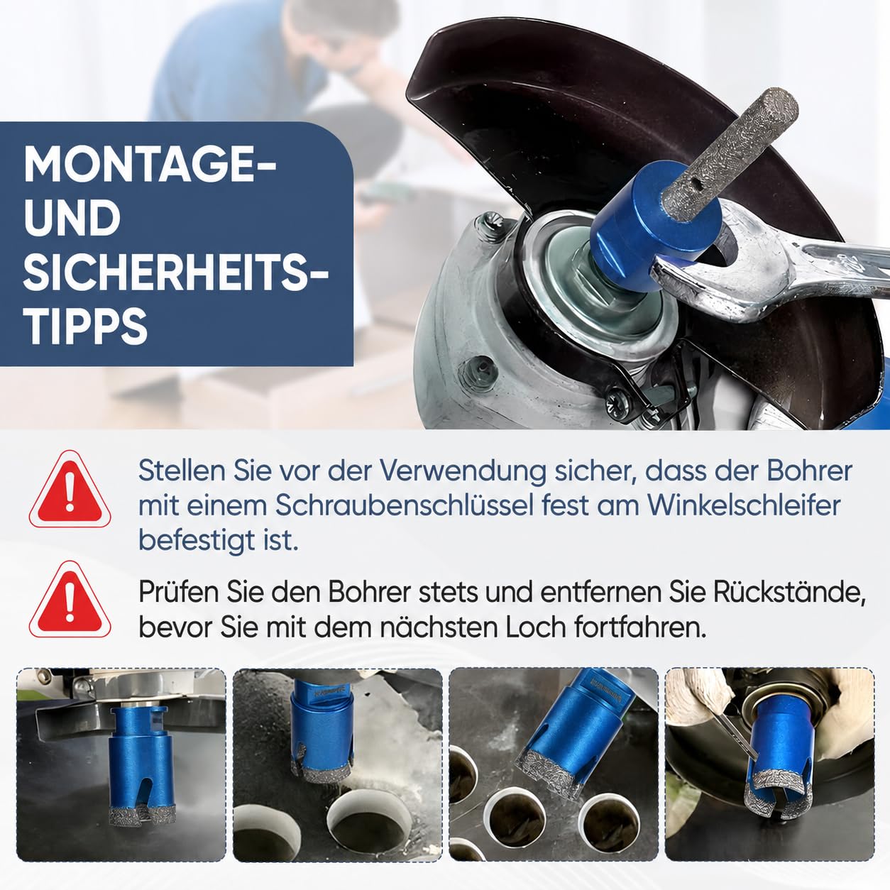 Diamant Fliesenbohrer Set 10 Stücke, 6/6/8/20/35/50/68mm, Diamant-Fasenbohrer /10mm Fingerbohrer/Dreikantschaft-Adapter vakuumgelötet für Porzellan Fliesen Keramik Granit Marmor