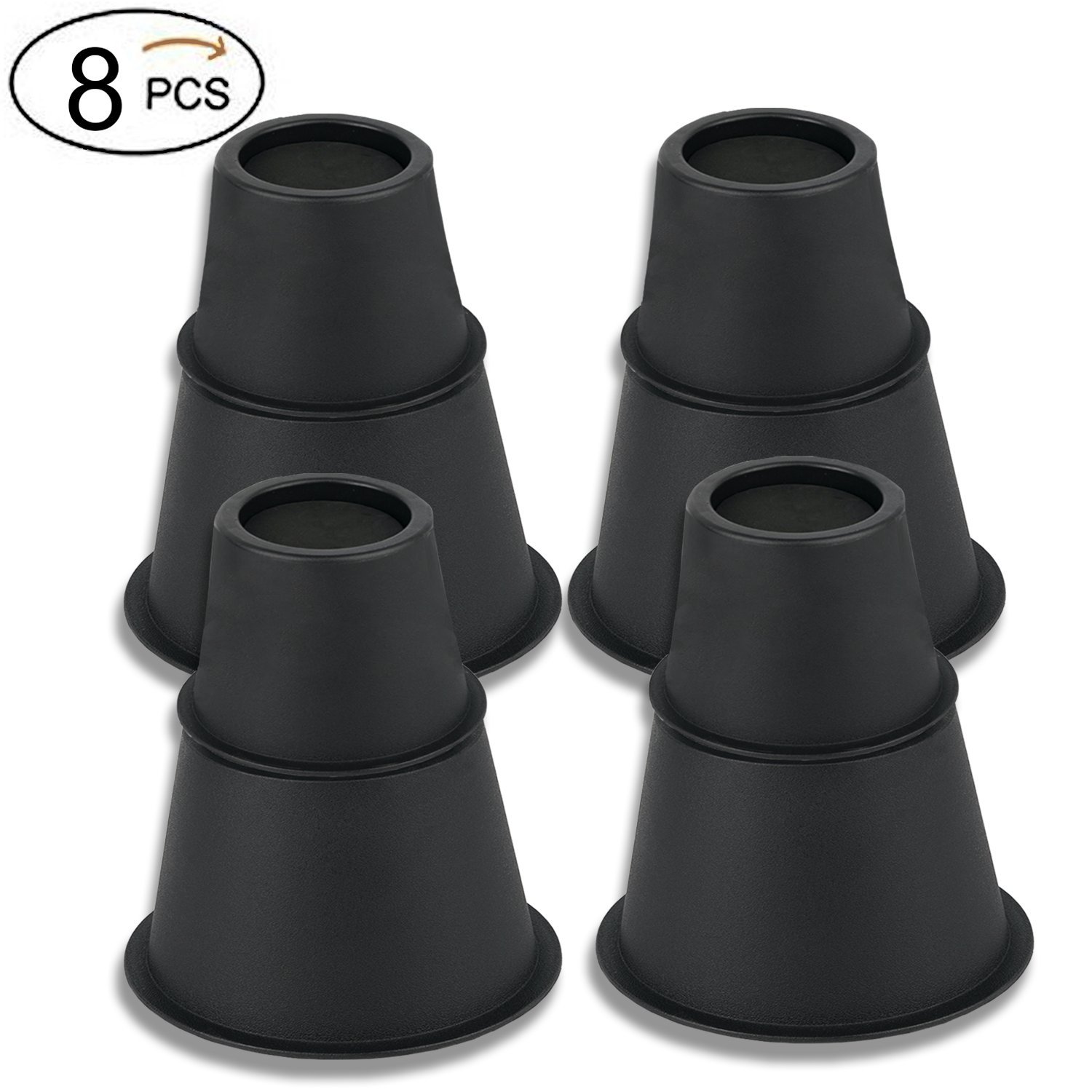 Rialzi per Mobili, Letti, Tavoli, Supporti Regolabili 7.5, 13, e 20.5CM Piedini Rialzi per Mobili Supportano Fino a 600 kg, 8 Pezzi-Nero