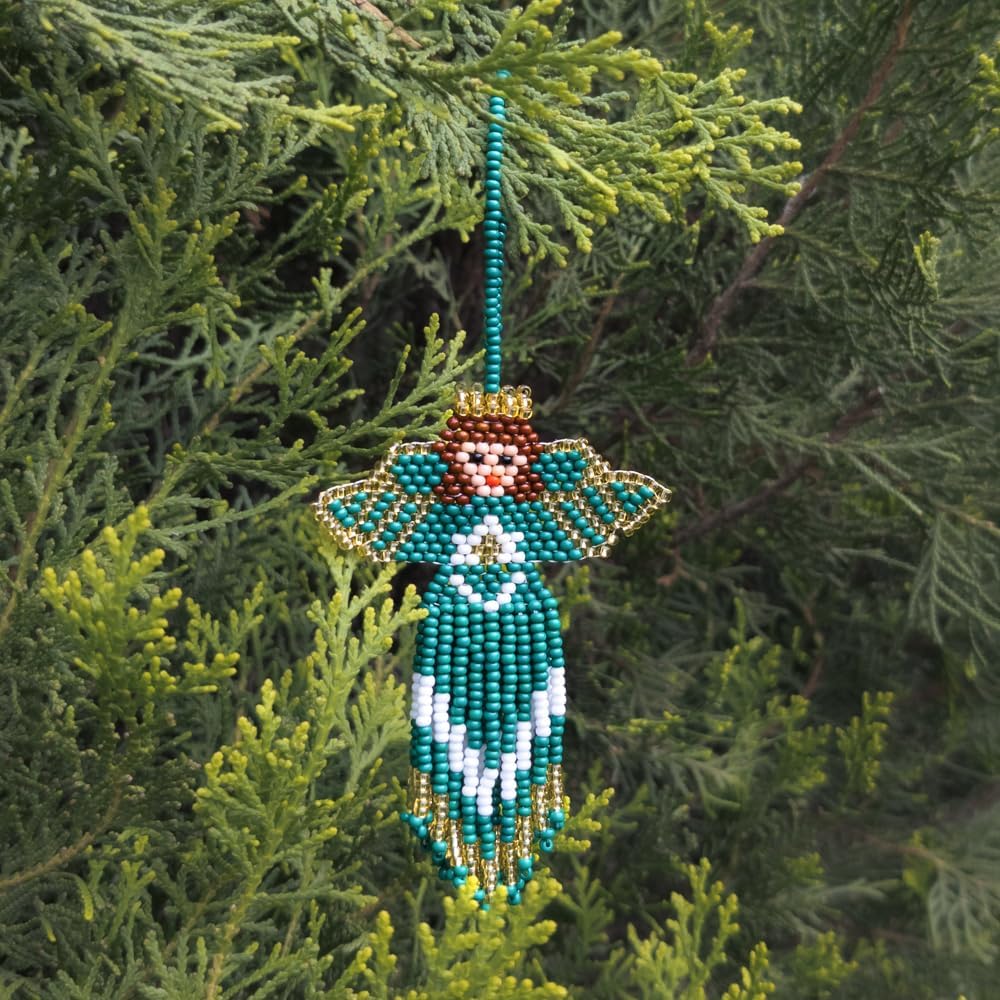 Handmade Green Angel Bead Holiday Ornament – Social‑Impact Artisan Christmas Decoration by Embera Bead Project – Hanging Beaded Angel