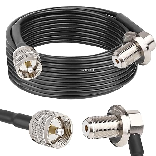 MOOKEERF RG58 UHF PL259 Macho a SO239 Cable de montaje en ángulo recto hembra - Cable de extensión de antena CB de 25 pies Cable coaxial CB para