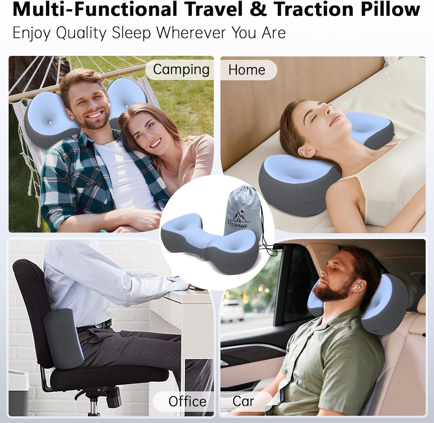 Cervical Neck Roll Pillow, Say Goodbye to Neck Pain, Travel Neck Support Pillow for Side Sleepers, Ergonomic Memory Foam Camping Pillow, Cervical Traction Device with Storage Bag - Image 7