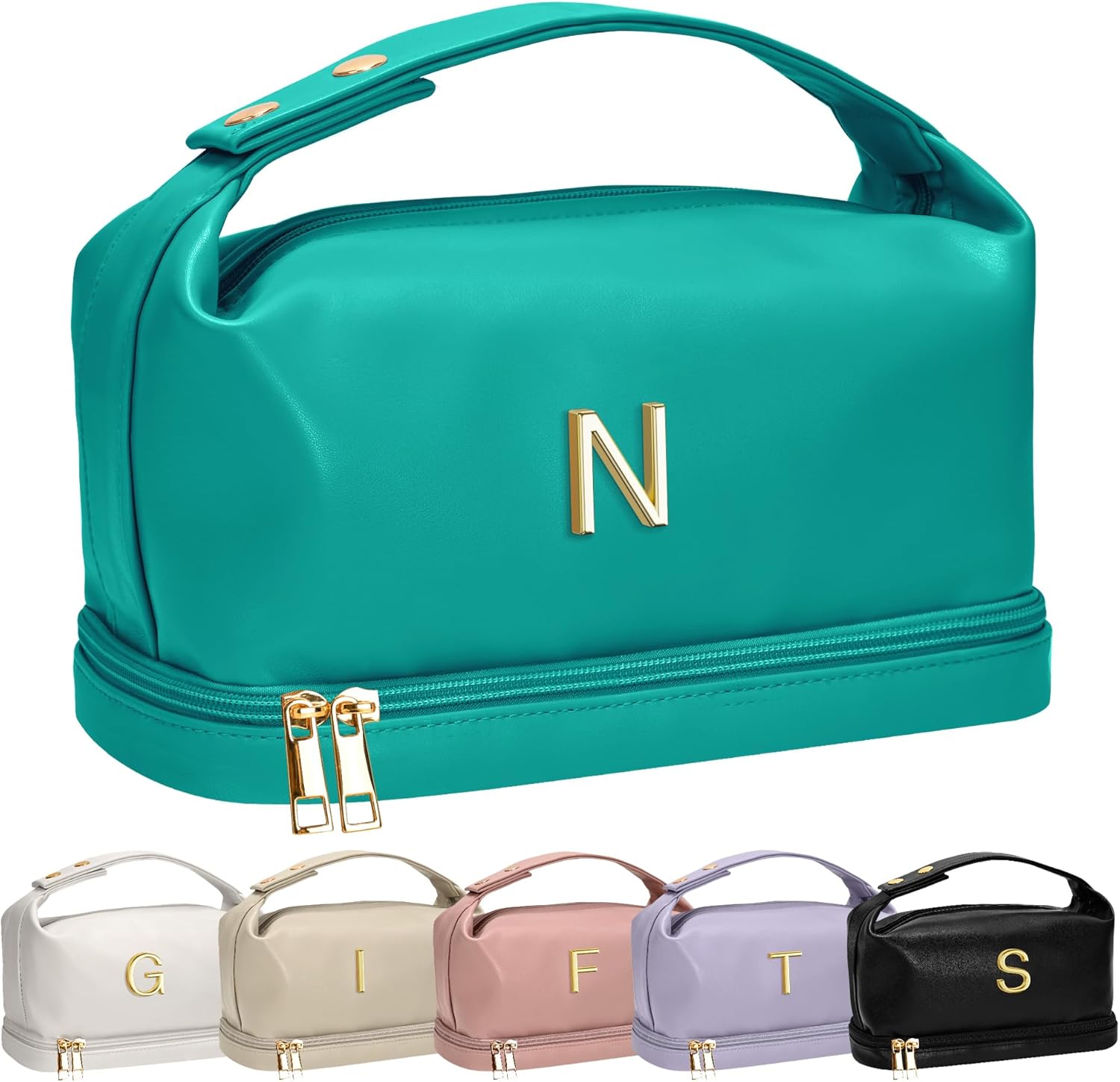 Customized Mom Gifts, Personalized Makeup Bag with Handle, Gifts for Teacher Cosmetic Bag with Makeup Brush Organizer, PU Leather Travel Toiletry Bag, Gifts for Friends Female Mom Presents