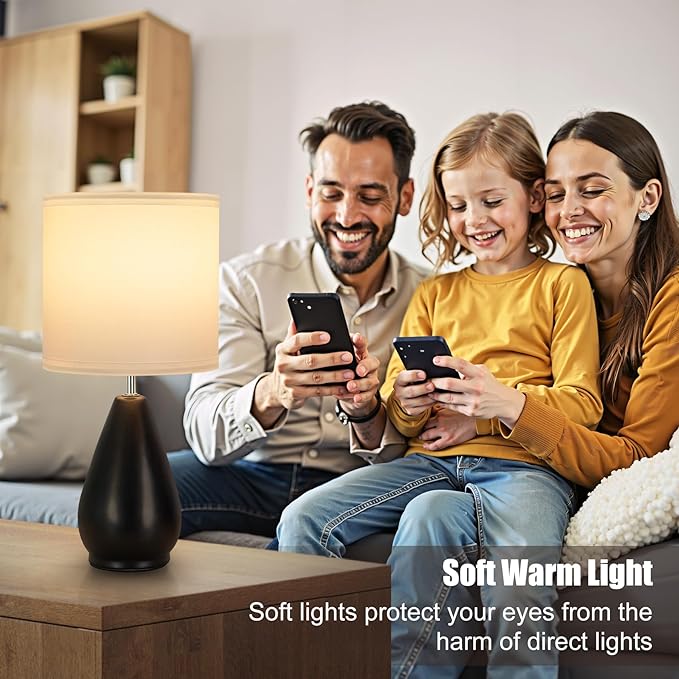 Yacoto Ceramic Table Lamps Set of 2, Small Black Bedside Lamps for Bedroom Modern Nightstand with 3 Color Temperatures for Living Kid’s Room Reading Office Dorm (2 Bulbs Included) photo 5